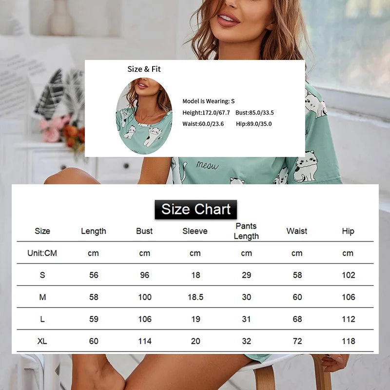 Women Pajamas Sets Short Sleeve