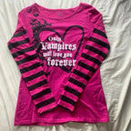 Pink T shirts Punk Top Sweet Girl Emo Letter Stripe Gothic Long sleeves Women Clothing Vintage Graphic Tee Aesthetic Y2K T shirt