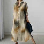 Womens Fashion Retro Splicing Printed Long-sleeved Dresses Fall And Winter Single-breasted Loose Dresses New Lapel Shirt Dresses
