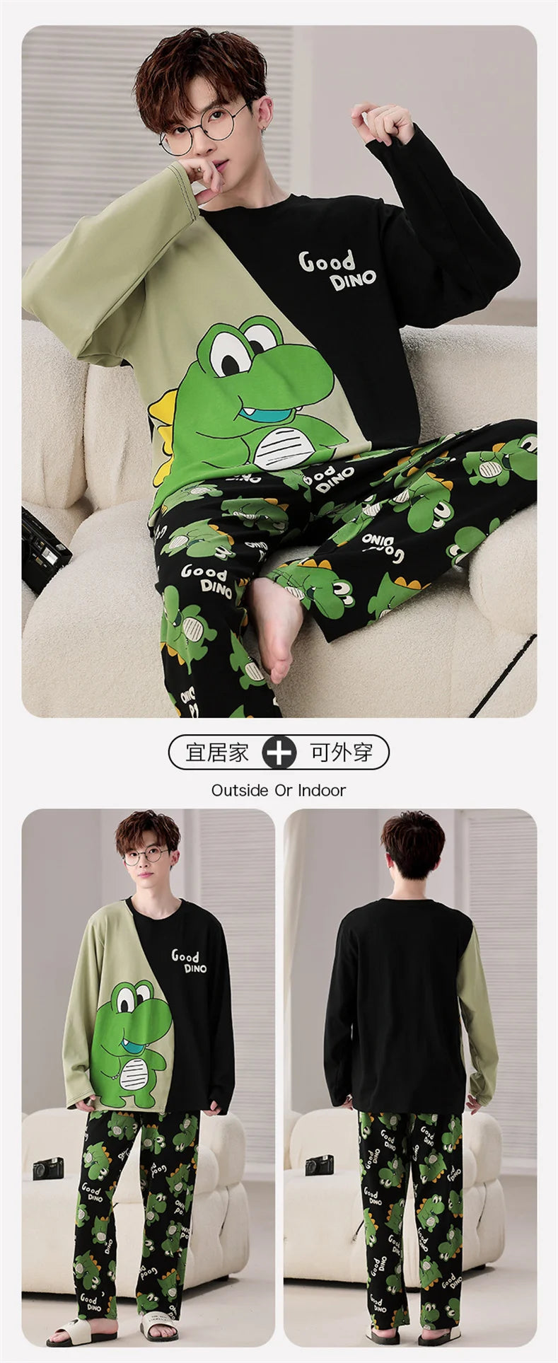 Men's Pajamas Spring Autumn 100% Cotton Youth Pajamas Student Suits Fashionable Sweet Cartoon Home Clothes For Men