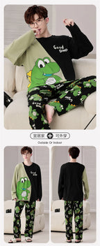 Men's Pajamas Spring Autumn 100% Cotton Youth Pajamas Student Suits Fashionable Sweet Cartoon Home Clothes For Men