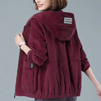 Corduroy Short Coat 5XL Women's 2025 Spring Autumn New Korean Loose Solid Hooded Jacket Fashion Casual Female Zipper Coat Tops