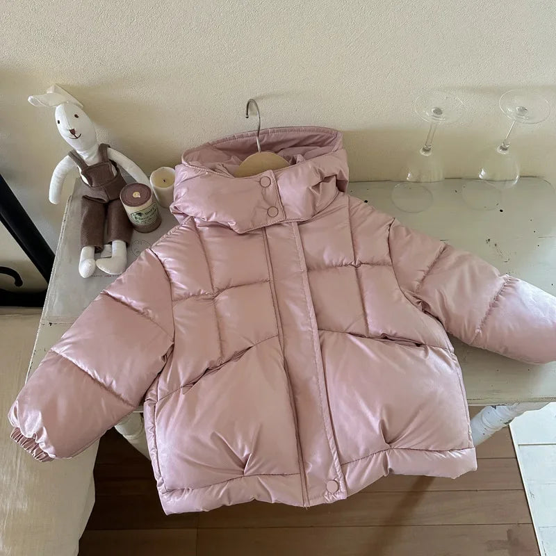Children's Jacket Girl Thickened Cotton Padded Hooded Puffer Coat 4-8Y Boys Girls Warm Winter Clothes for Kids Shiny Outerwear