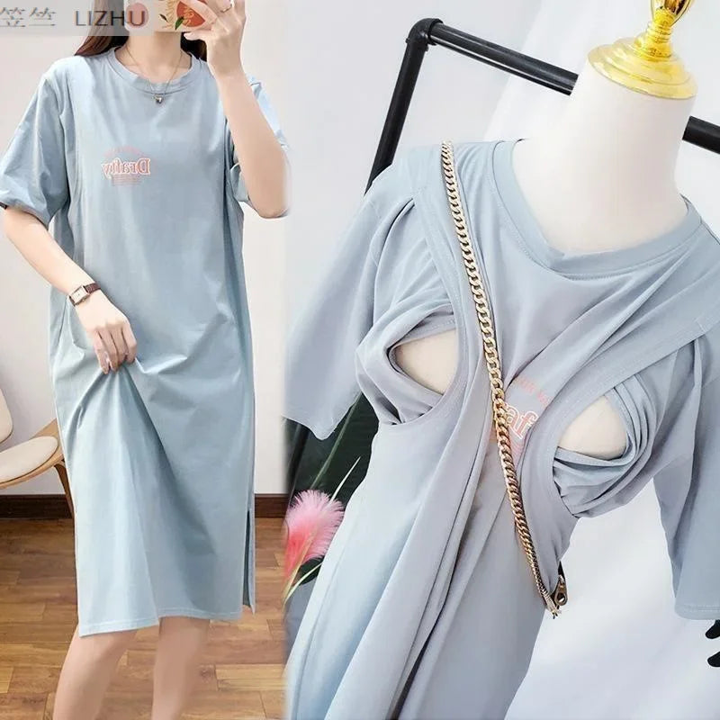 Breastfeeding Dress Home Clothes For Women Summer Maternity Nursing Dresses Pregnant Loose Casual Feeding Clothing Pregnancy