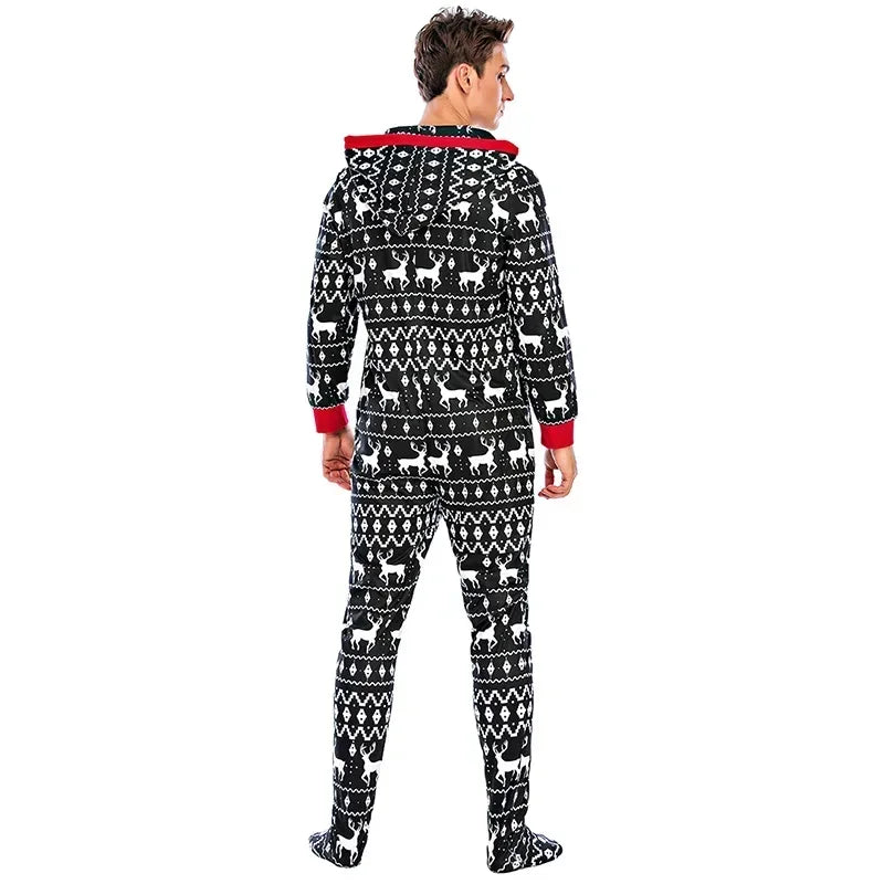 Men's Pajamas Home Wear Printed Pajamas Men's Long-sleeved One-piece Men's European and American Christmas Men's Pajamas Fall