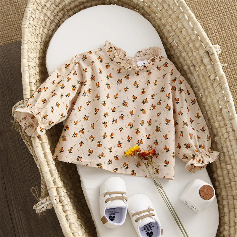 Spring Baby Girl Tshirt Cotton Floral Long Sleeve Infant Top Toddler Girl Clothing