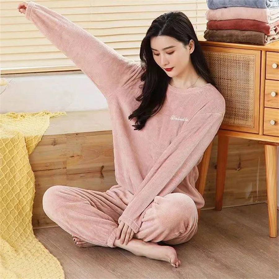 2025 Men's Thick Flannel Pajama Sets Couple Casual