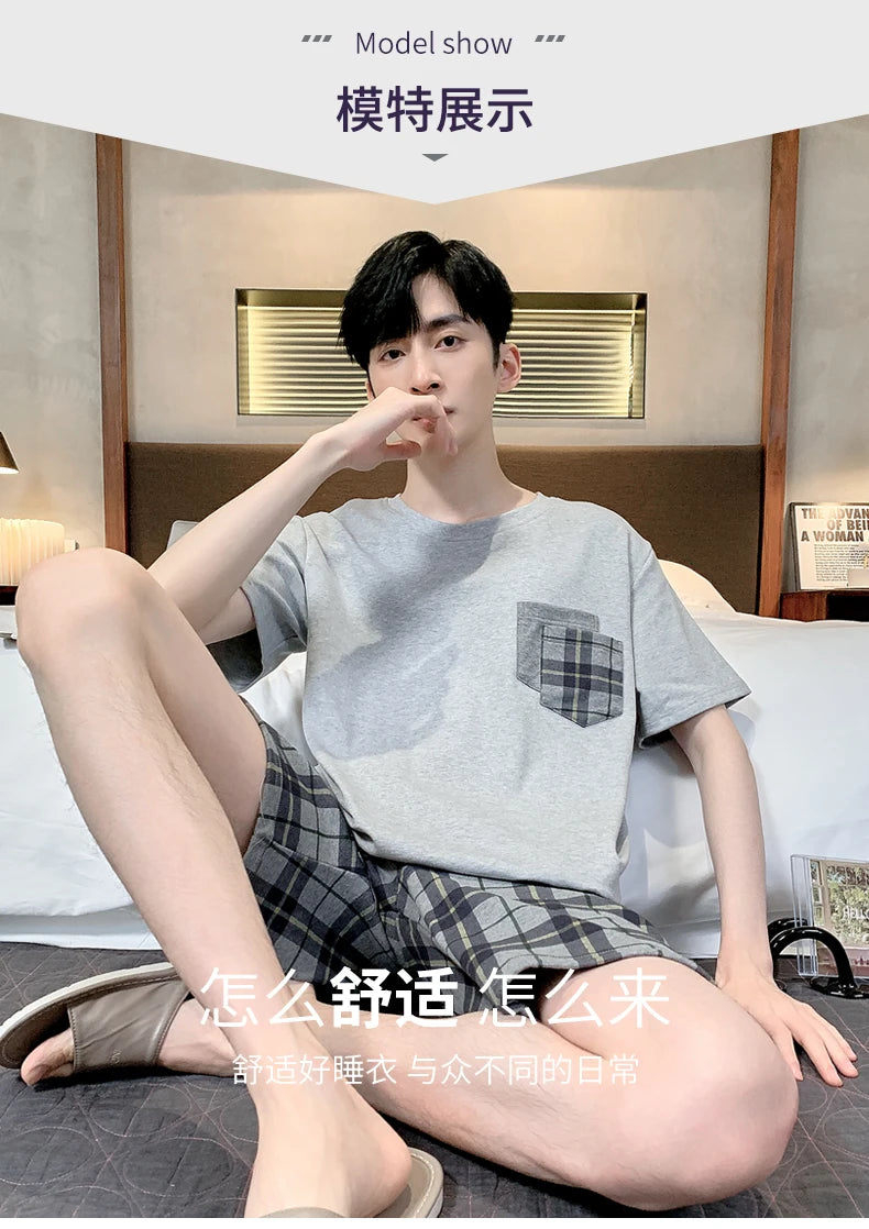 Men Pajamas Short Sleeve Shorts
