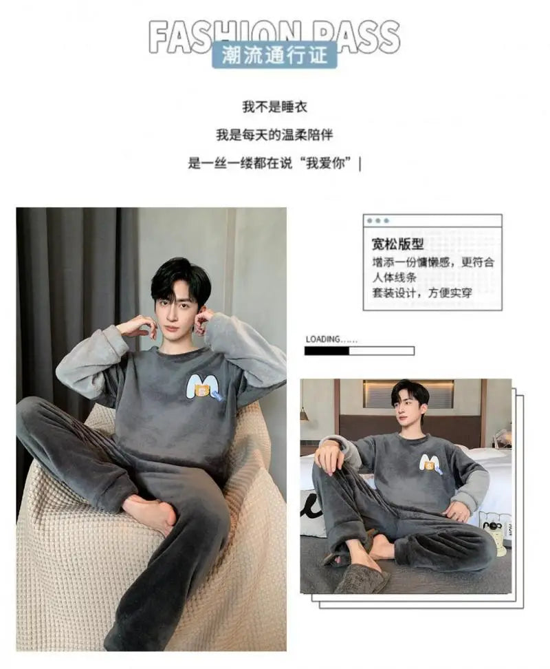 Men's Winter Pajamas Men's Sports Suit Homewear Pajamas Youth Clothes Y2K Casual Wear Full Man Tracksuit Workout Set Bathrobe