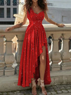 Women Sexy Glitter One Shoulder High Slit Maxi Party Dress