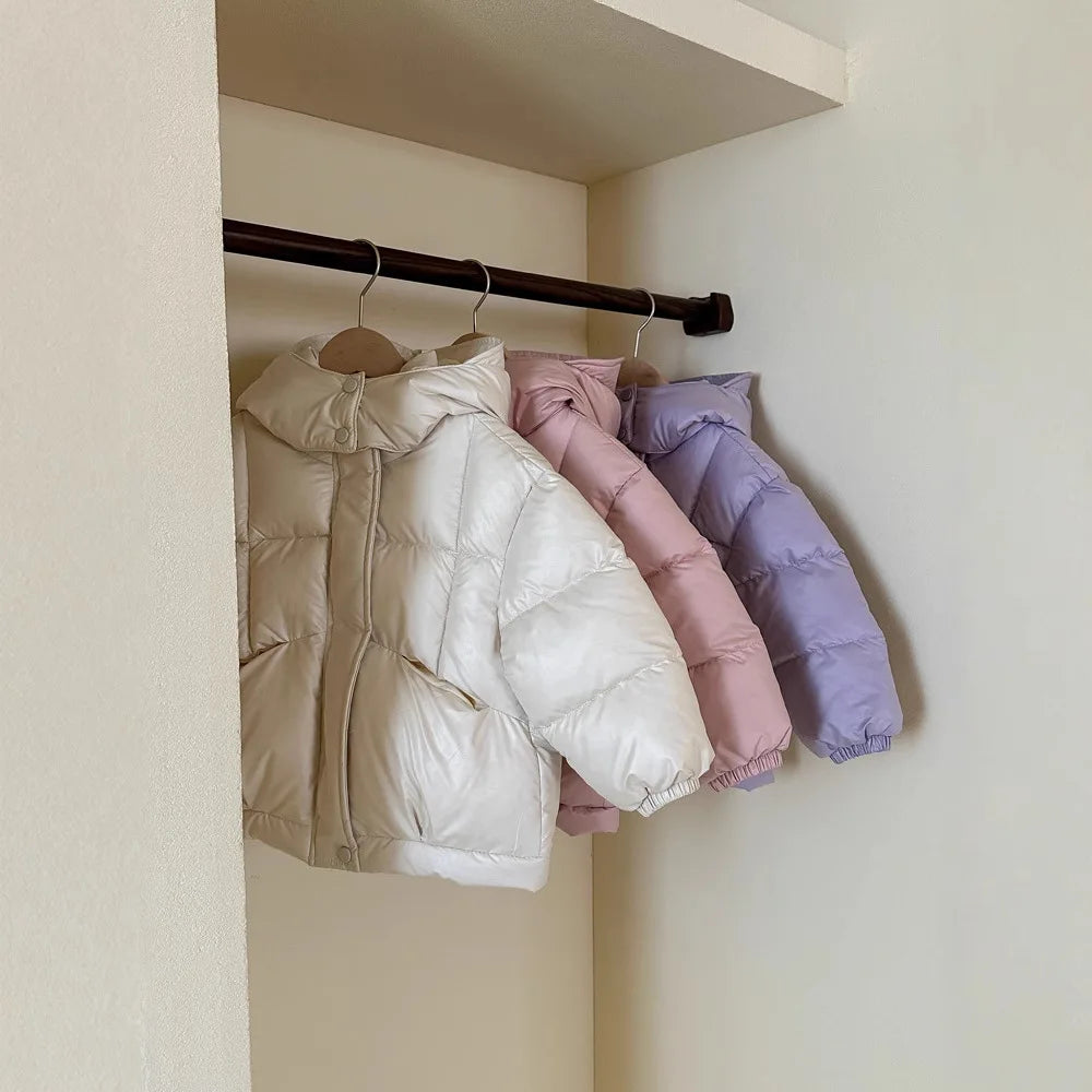 Children's Jacket Girl Thickened Cotton Padded Hooded Puffer Coat 4-8Y Boys Girls Warm Winter Clothes for Kids Shiny Outerwear