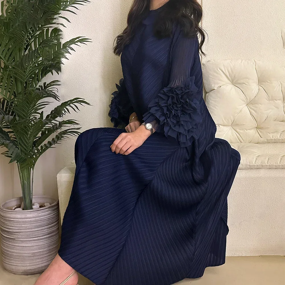 YUDX Hot Sales 2024 Summer New Pleated Formal Dresses for Women Mesh Petal Sleeve Solid Evening Party Long Maxi Dresses