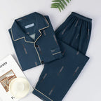 Men's Thin Cotton Pajamas Long Sve Long Pants Two-Piece Set Casual