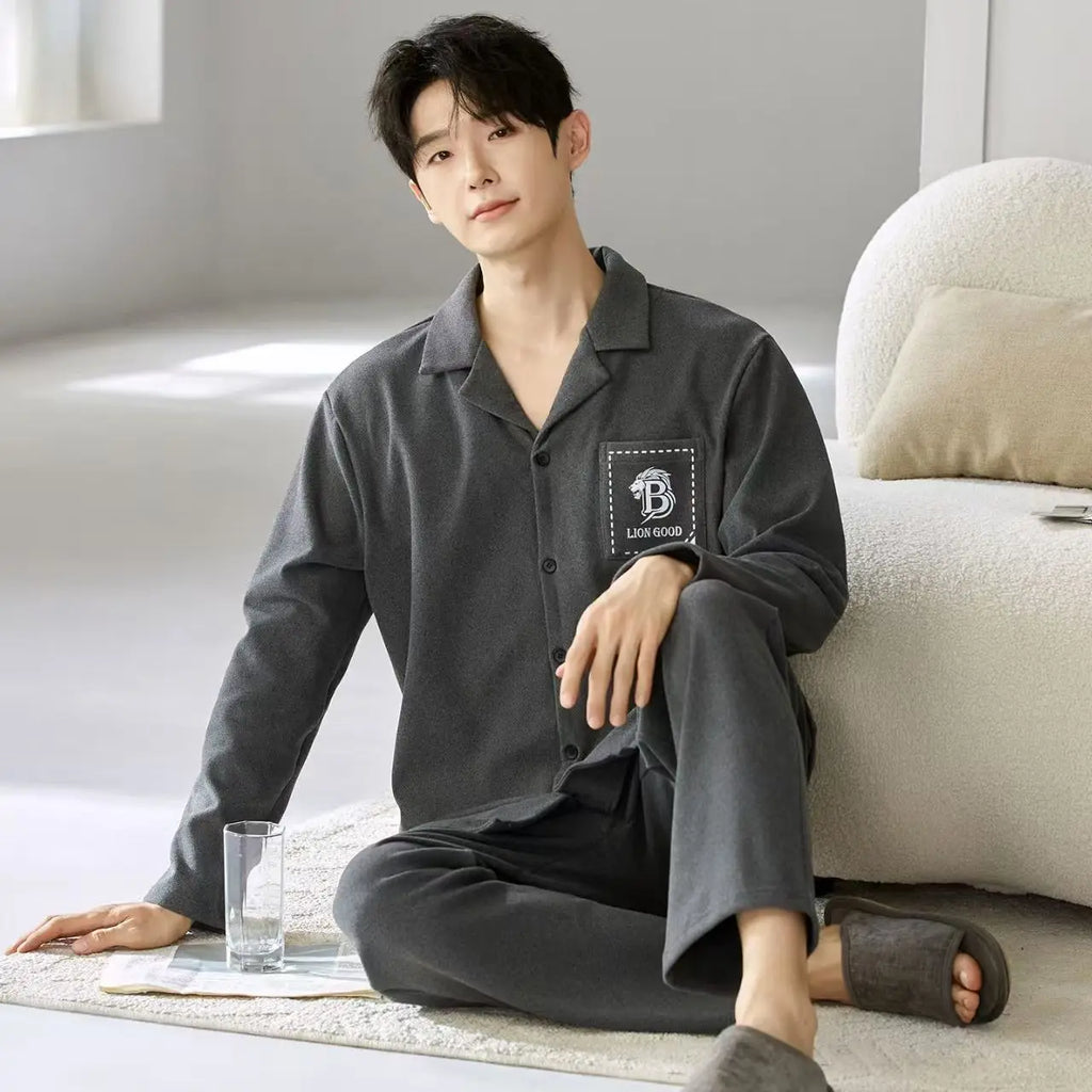 Men's Pajamas Can Be Worn Outside in Spring and Autumn, Cardigan Long-Sleeved New Casual Home Wear Men's Autumn and Winter Suits