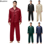 Men Pajamas Set Silk Satin Sleepwear
