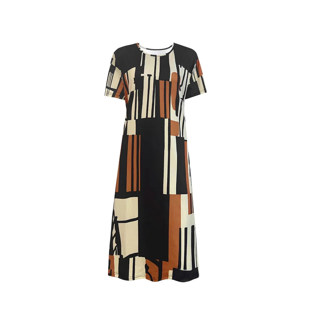 2025 cross-border printed dress women's elegant fashion summer round neck short sleeve loose skirt children cw82727