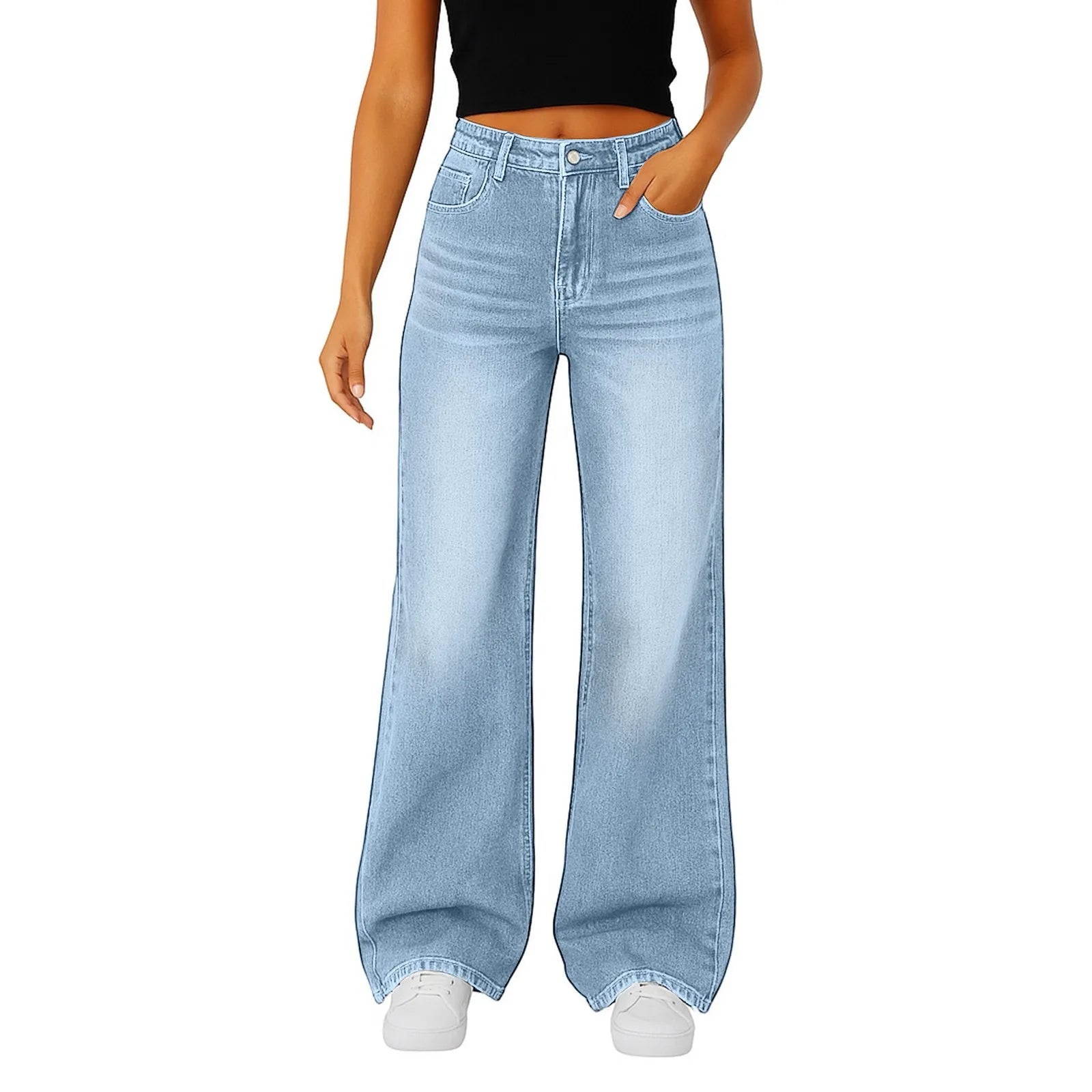 Wide-Leg Jeans Women Light Blue High-Waisted