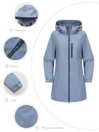 Women's Water-Repellent Hooded Windbreaker Casual Loose Solid Long Sleeve Outdoor Sports Trench Coat Spring Autumn Jacket