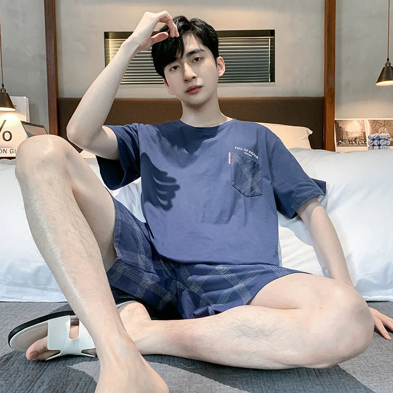 Men Pajamas Short Sleeve Shorts