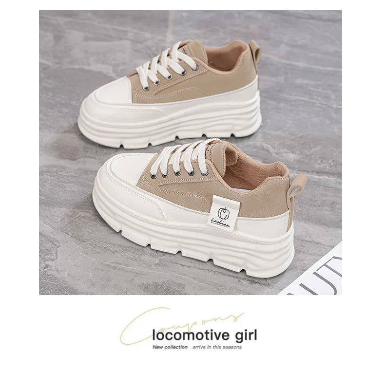 Shoes2025 Women Autumn Trend New Woman Flats Shoes Chunky Lace-up Soft-sole Casual Sneakers Female Vulcanized Shoe Walking Shoe