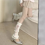 Woman Leg Warmers Autumn And Winter Ribbon Lolita Black Knee Warmers Long Socks JK Knitted Girl White Leg Warmers