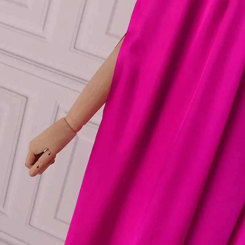 Elegant Evening Dress VONDA Women Pleated Stand Collar Long Sleeve Satin Party Sundress Autumn Casual Solid Loose Robe Vestidos