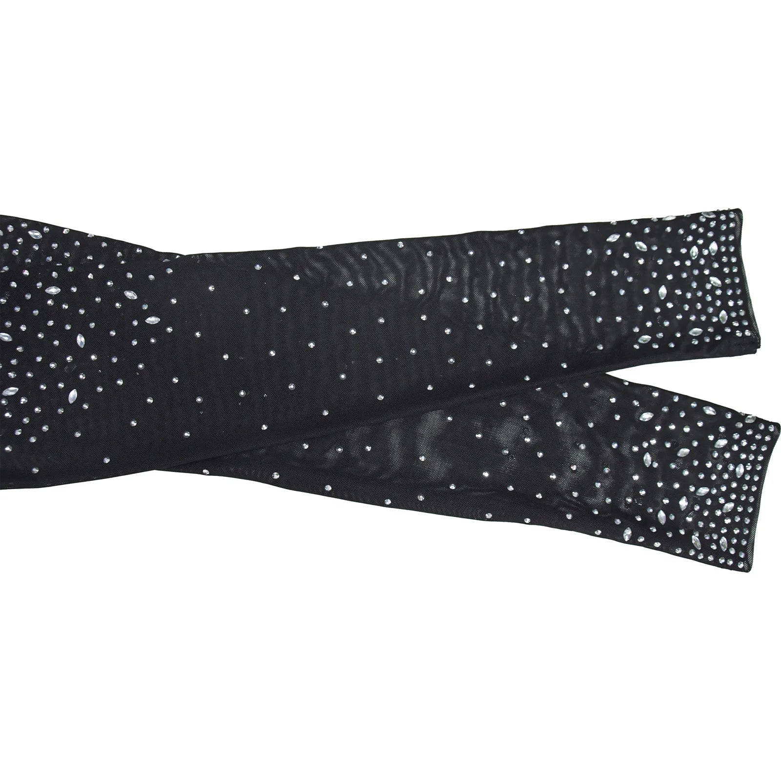 Women's Glittery Rhinestones Gymnastics Jumpsuit Sheer Mesh Patchwork Mock Neck Long Sleeve Dance Rompers One-piece Bodysuit