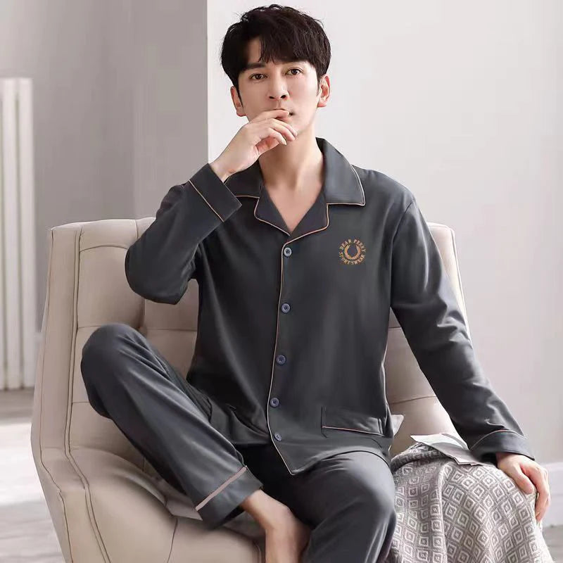 Pajamas for Men, Spring and Autumn Long-Sleeved Cardigans