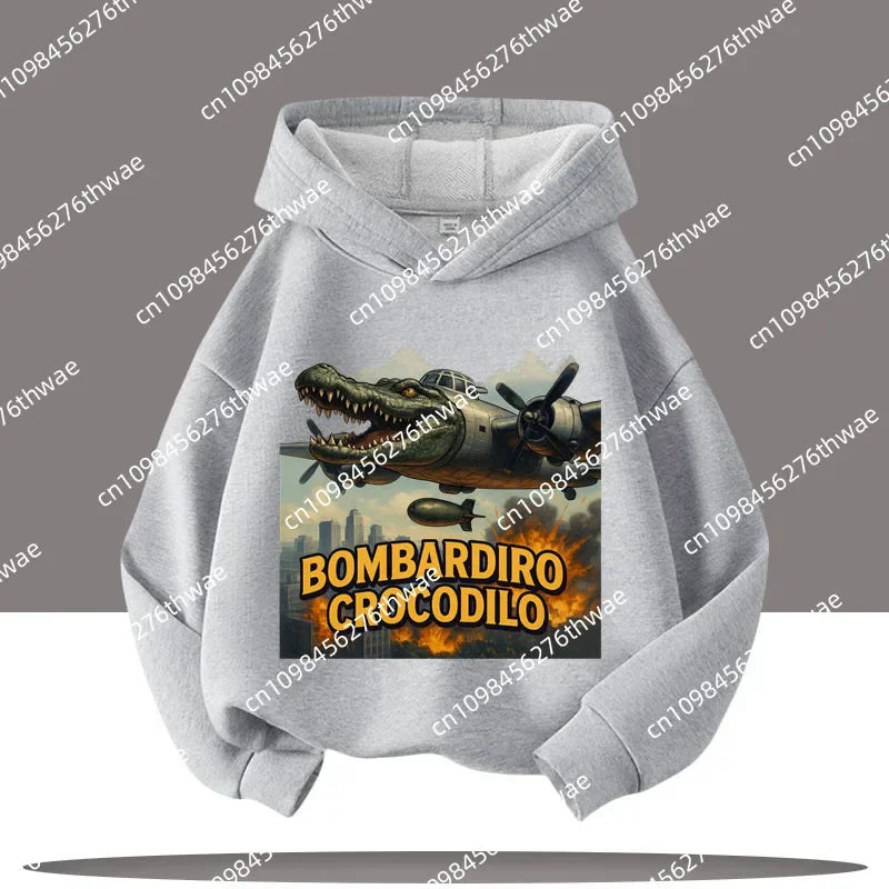 Boy's sports shirt -interesting Italian brain rot Tung Tungtung Sahur children's hooded shirt                h cartoon print-fall/winter top
