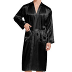 Men Long Bathrobe Sleepwear Navy Blue Silk Satin Bridegroom Wedding Robe Kimono Gown Spring Summer Home Clothes Loungewear