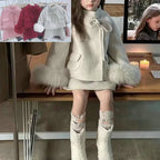 Girl's Set Made of Fabric with Cotton Clip Thickened Woolen Jacket and Dress New Fashion Trend for 2024 Winter Clothing