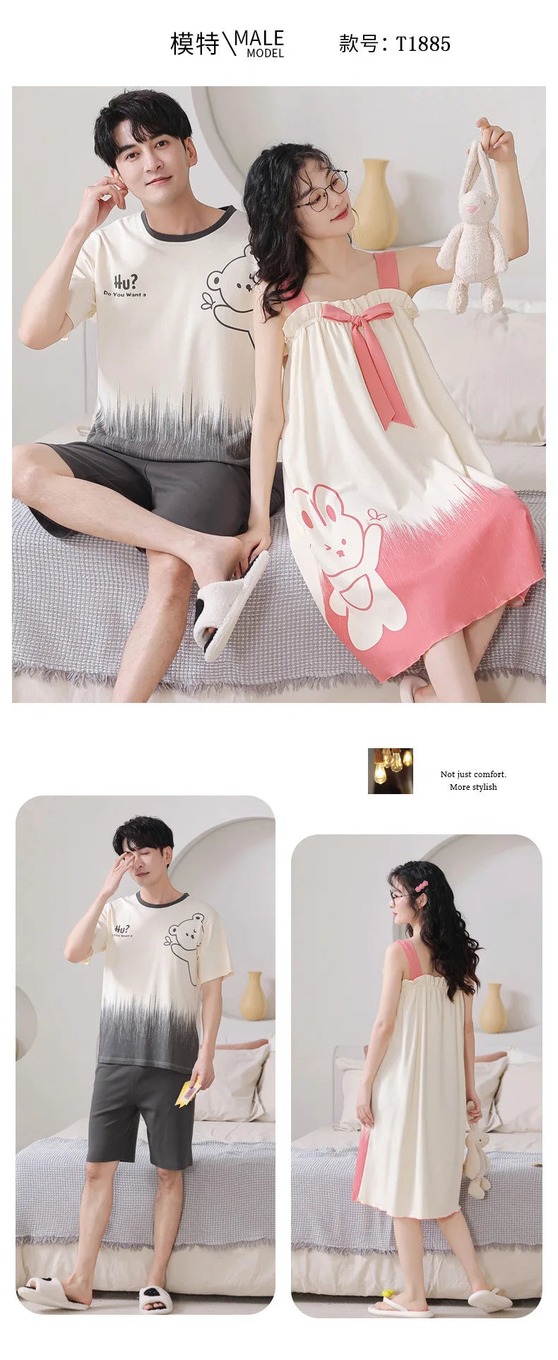 Summer Pyjamas Men Knited Cotton Pajamas Set Korean Sweet Pijamas Ladies Sexy Sleepwear Home Clothing For Youth Boy Girl