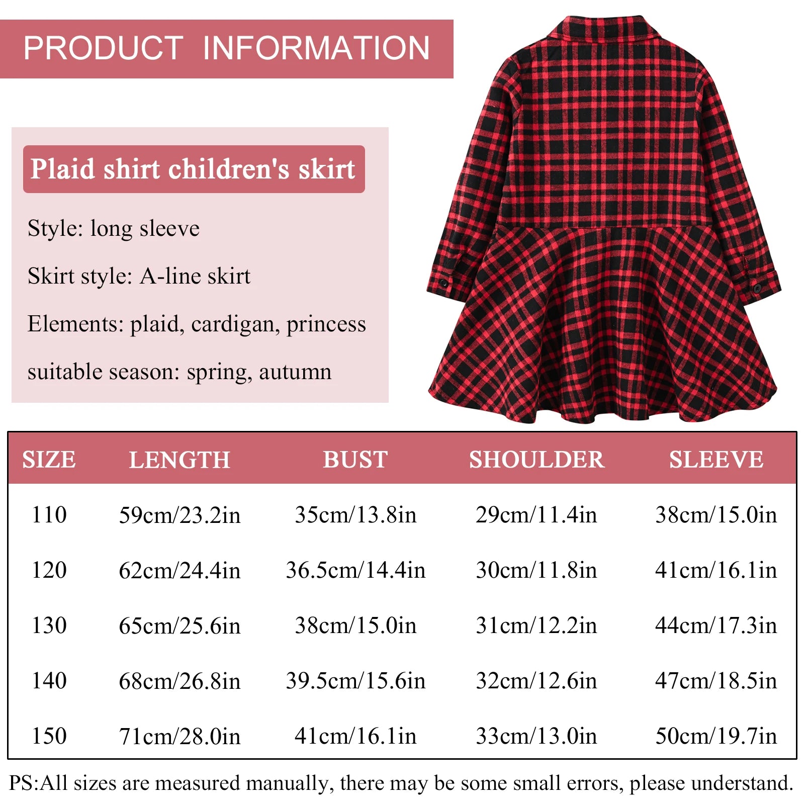 Girl's Shirt,Long Sleeve Girls Checked Dress,Fashion Sweet Teens Blouse,Lapel Letter Print Children's Plaid Tops,Princess Dress