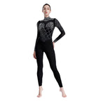 Women's Glittery Rhinestones Gymnastics Jumpsuit Sheer Mesh Patchwork Mock Neck Long Sleeve Dance Rompers One-piece Bodysuit