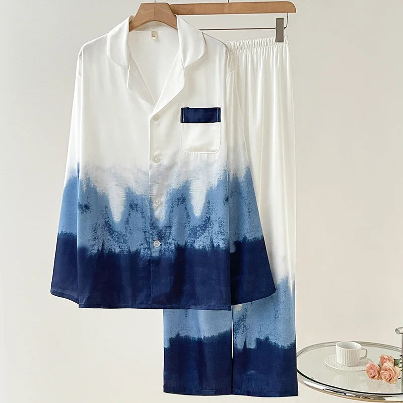 New Male Pajamas Set Homewear Print Short Sleeve