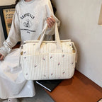 New High-capacity Mummy Bag Embroidered Bear Mother and Baby Handbag Baby Bottle Diaper Portable Baby Stroller Bag