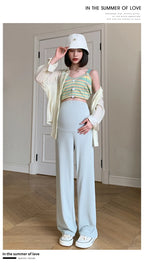 Maternity Clothings Maternity Wide Leg Pregnancy Pants Wear Trousers with Vertical Stripes Clothes for Pregnant Women