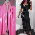 Sexy Sleeveless Long Leather Dress Women Strapless Floor Dress Hem Split Ladies Shiny Patent Leather Bodycon Halter Dress Custom