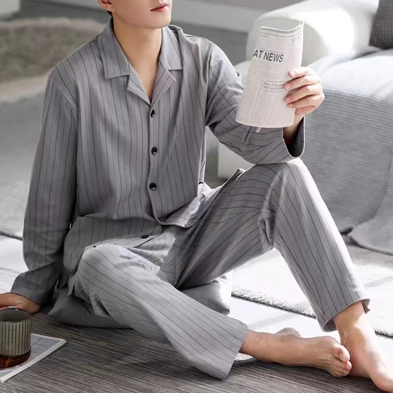Pajamas for Men, Spring and Autumn Long-Sleeved Cardigans