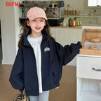 Girl's Fashion Spring Autumn Navy Coat Letter Print Jacket Casual Clothes for Teenagers 4-14Y Windbreaker Girls Children's Top