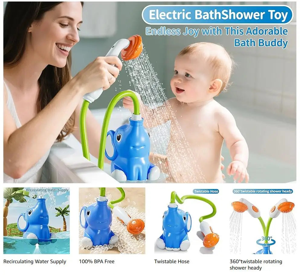 Baby Bath Shower Head Toys for Kids Ages 2-4, Bath Toys for Infants with Elephant Water Pump for Kids 3-5, Kids Bath Toys