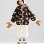 Girl's Winter Coat Floral Jacquard Lamb Fur Thickened Stylish Autumn Winter Toddler Kids Cotton Jacket