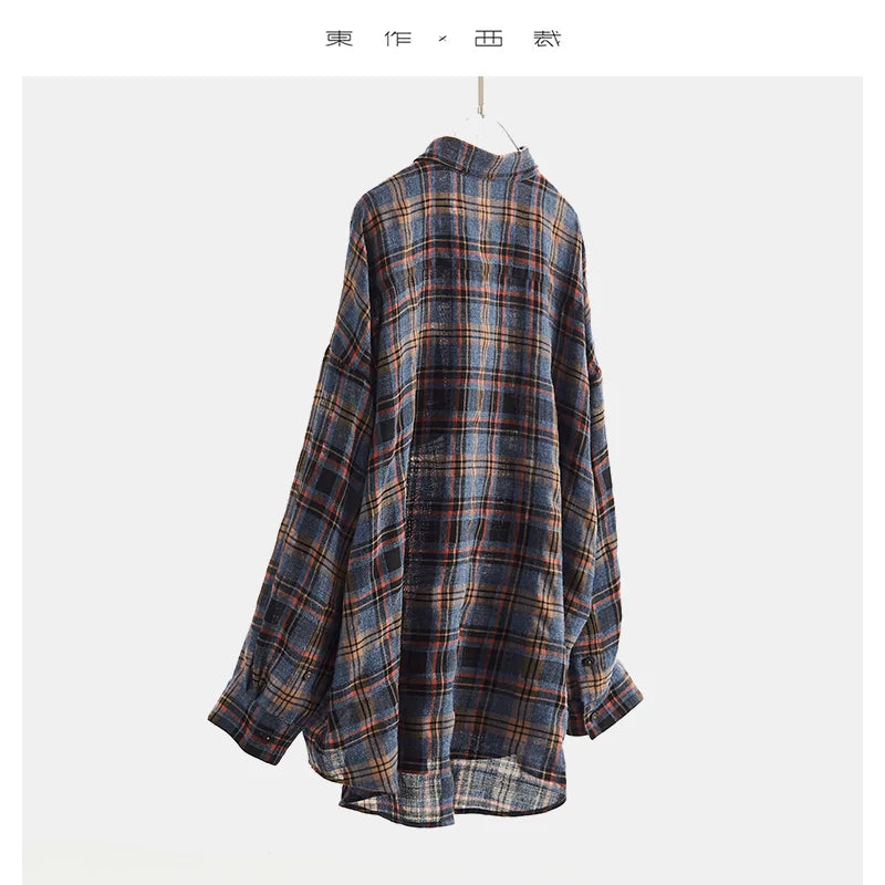 High-Quality Custom-Made Fabrics, Very Limited Quantity ~ Women's Plaid Long-Sleeve Shirt with Polo Collar, Casual Slim-Fit Loose Top, New Autumn 2025 Model