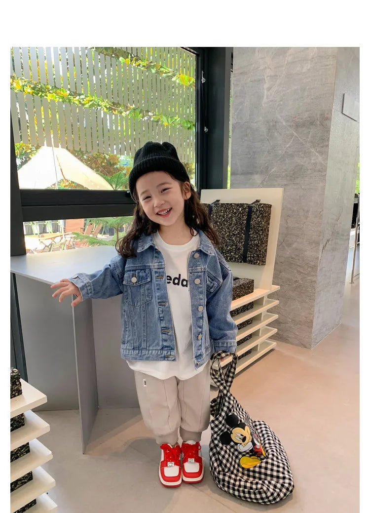 Girl Denim Jacket Spring and Autumn Children's Casual Jeans Clothes Little Girl Baby Denim Coat