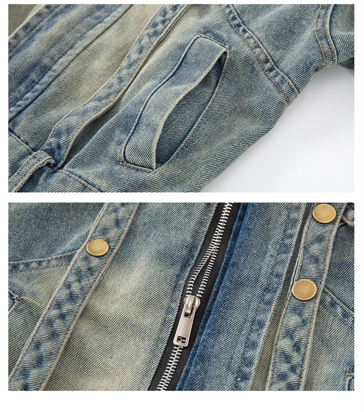 Cowgirl Streetwear Blue Denim Jacket Girl Harajuku Washed Distressed Jacket For Kids Child Gothic Punk Ripped Jeans Coat 5-14 T