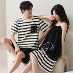 Summer Pyjamas Men Knited Cotton Pajamas Set Korean Sweet Pijamas Ladies Sexy Sleepwear Home Clothing For Youth Boy Girl