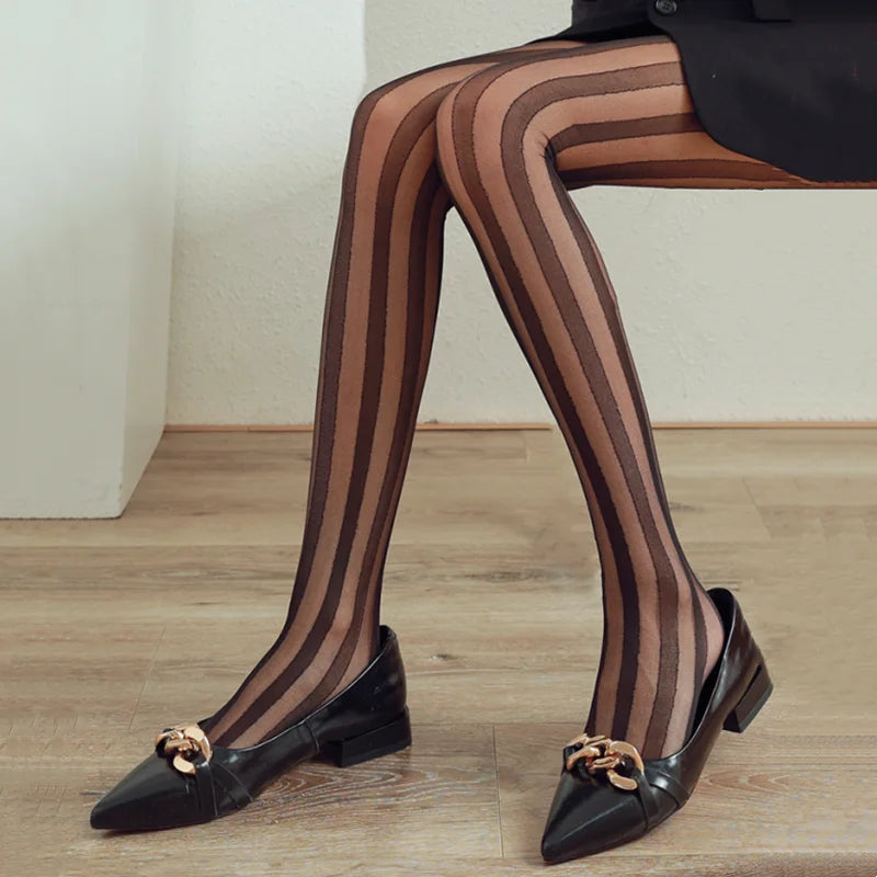 Lingerie Striped Tights Women Sexy Lace Mesh Fishnet Stockings Women Pantyhose Female Hosiery Sexy Slim Women Tights Pantyhose