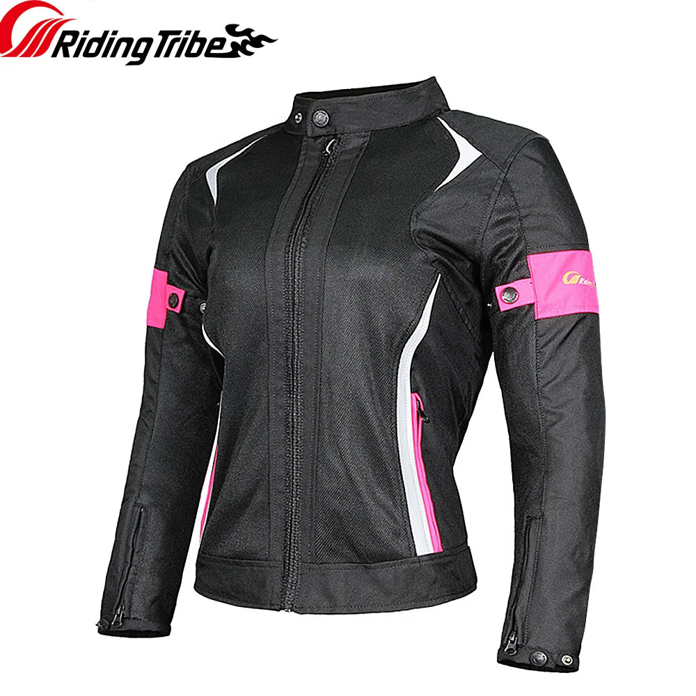 Woman Lady Girl Motorcycle Jacket Summer Breathable Motorbike Armor Coat with 5pcs Protective Pads and Waterproof Liner JK-52