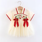Children's Clothing Girl's Dress Summer New Cute Small Bow Flower Embroidery Improved Version Hanfu Ru Skirt