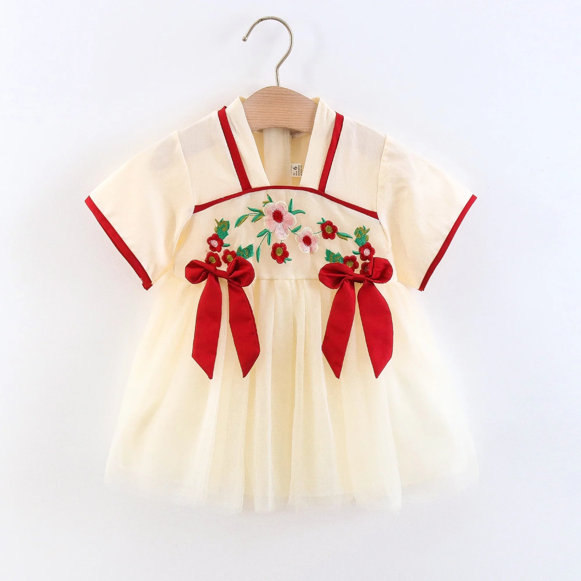 Children's Clothing Girl's Dress Summer New Cute Small Bow Flower Embroidery Improved Version Hanfu Ru Skirt